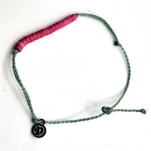 Puro Vida Green Cord and Hot Pink Heishi Beaded Bracelet Slide Knot 5in to 10in